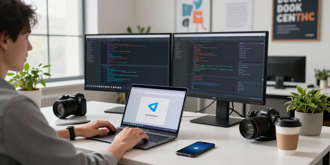 Setting Telegram Chinese language on a desktop in a modern workspace.