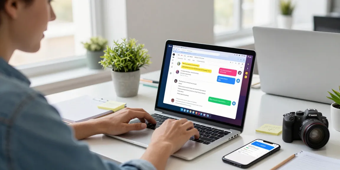 User engaging with Telegram Web Version on a laptop in a bright, modern workspace.