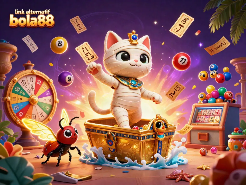 Engage in thrilling action with link alternatif bola88 as vibrant lottery balls, golden tickets, and energetic elements enhance the experience.