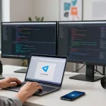 Setting Telegram Chinese language on a desktop in a modern workspace.
